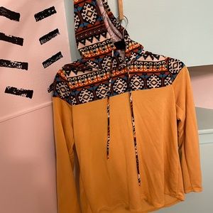 Light Aztec & Yellow Hooded Top